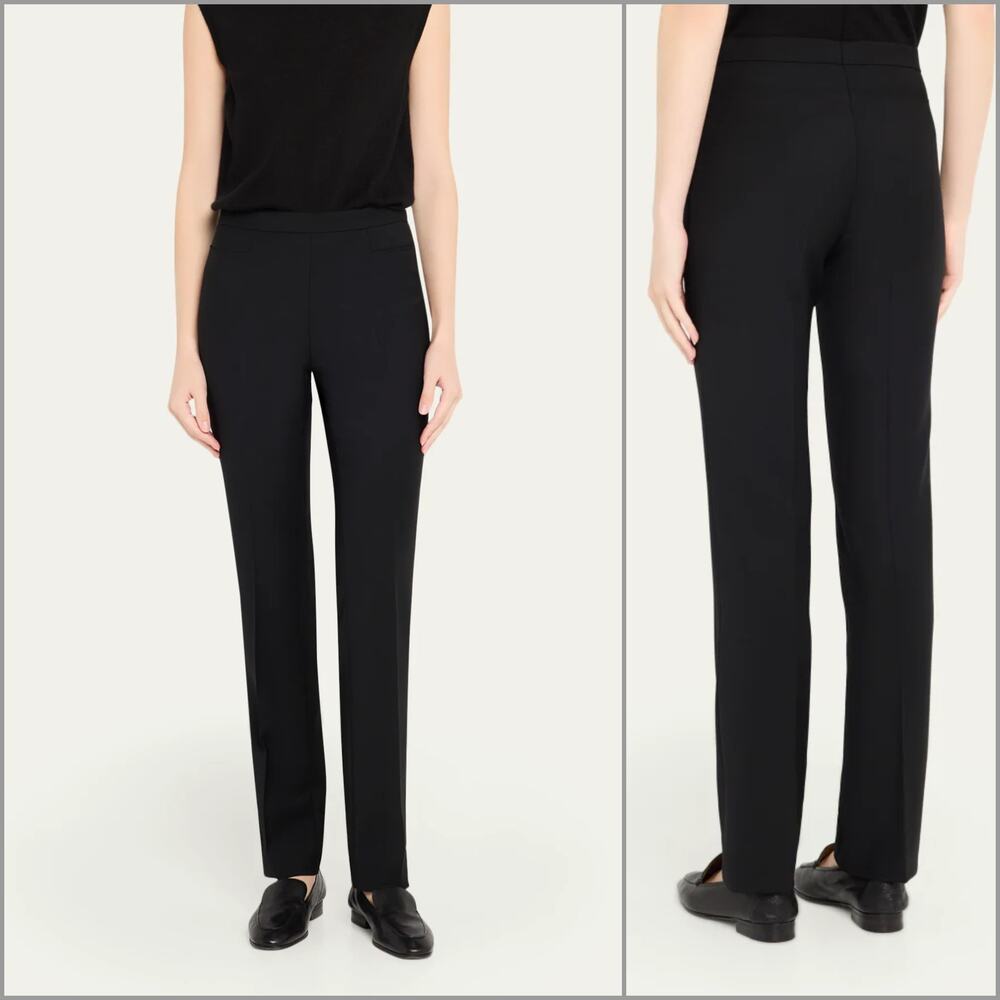 AKRIS Punto Francoise Slim-Straight Pants Black Wool Size 8